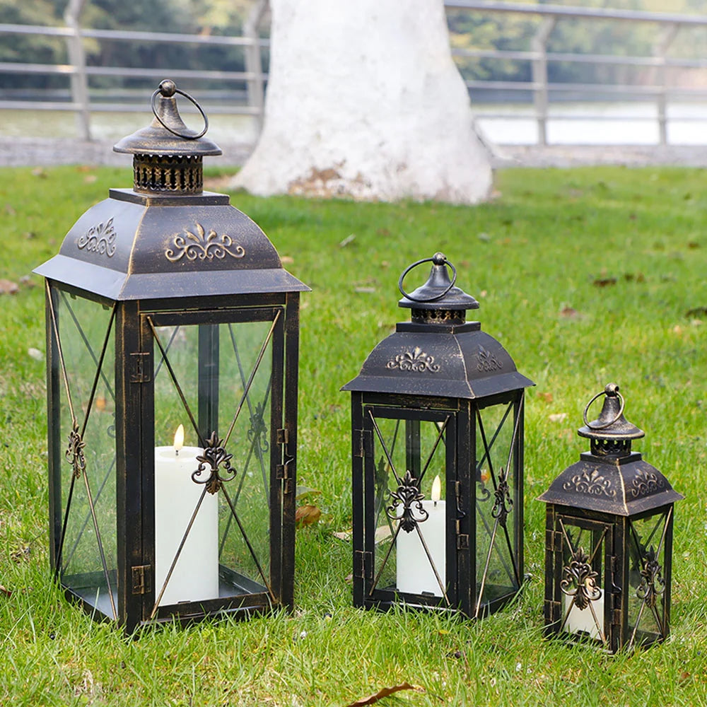 Black Metal Hanging Lanterns — Set of 3 Graduated Sizes