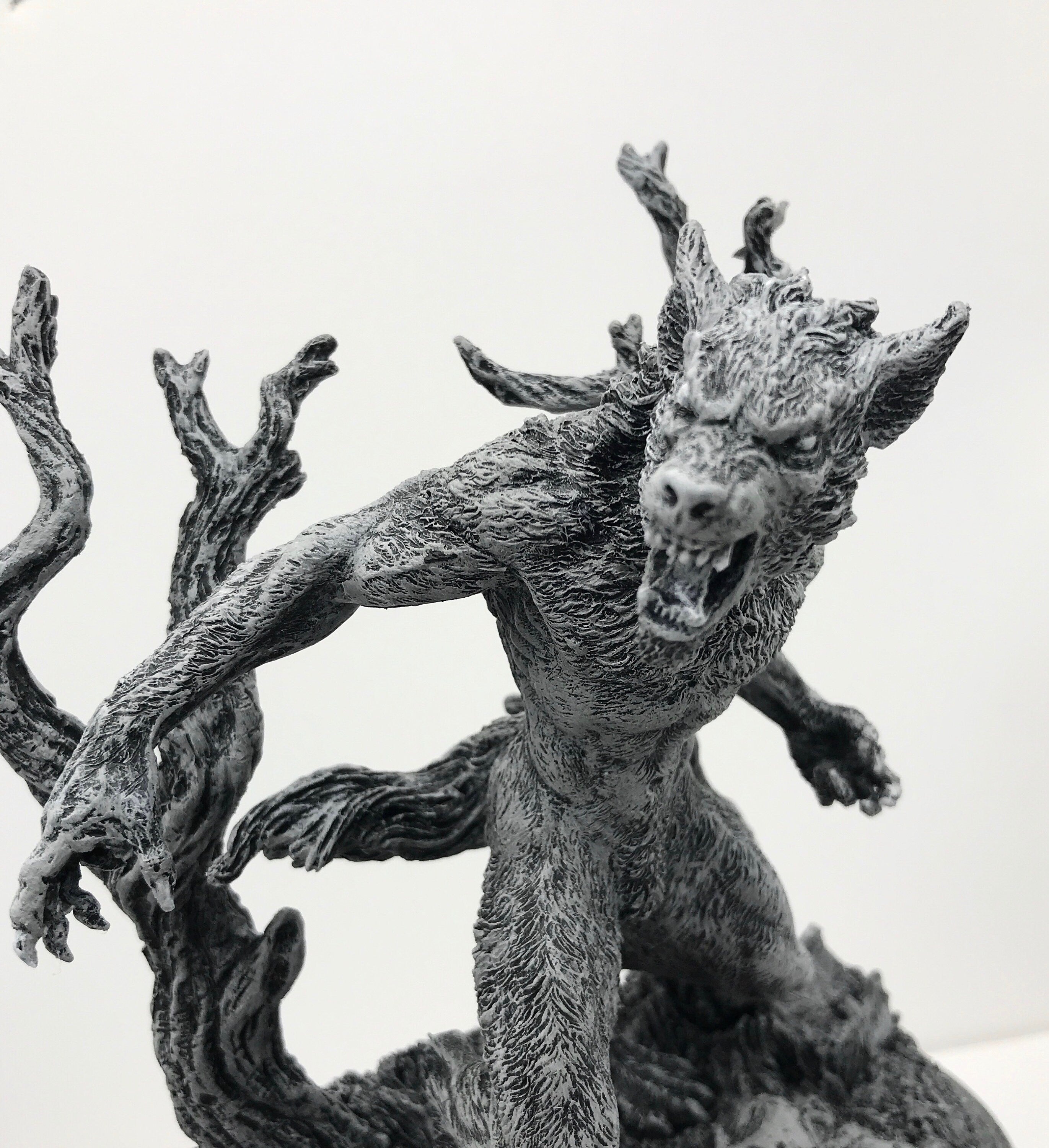 Werewolf Hand-Painted Grayscale Resin Figurine