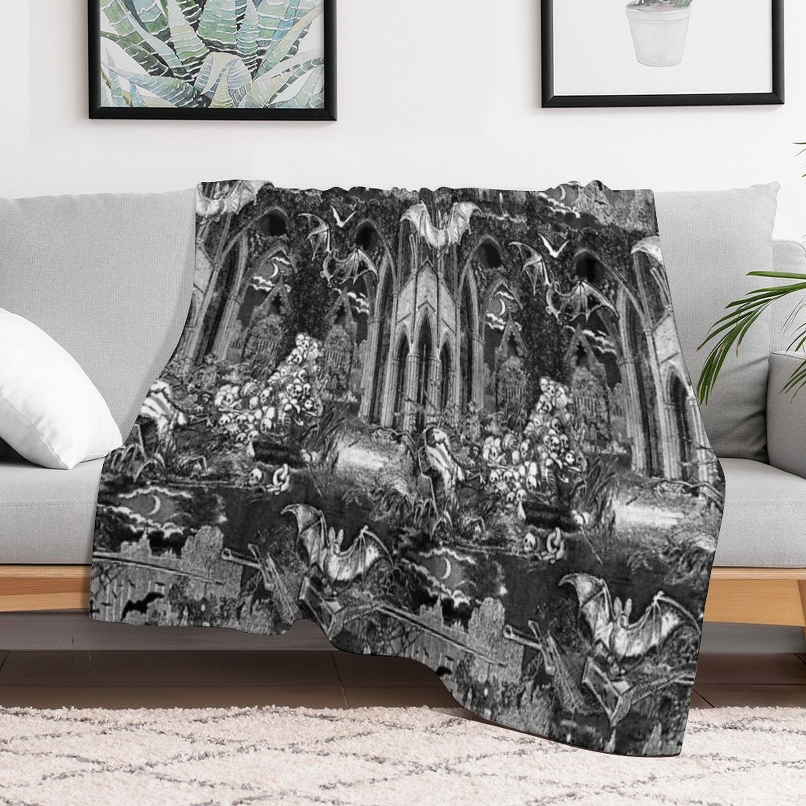 Throw Blanket -Dark Gothic Vampires Crypt Graves Bats Skulls Pattern