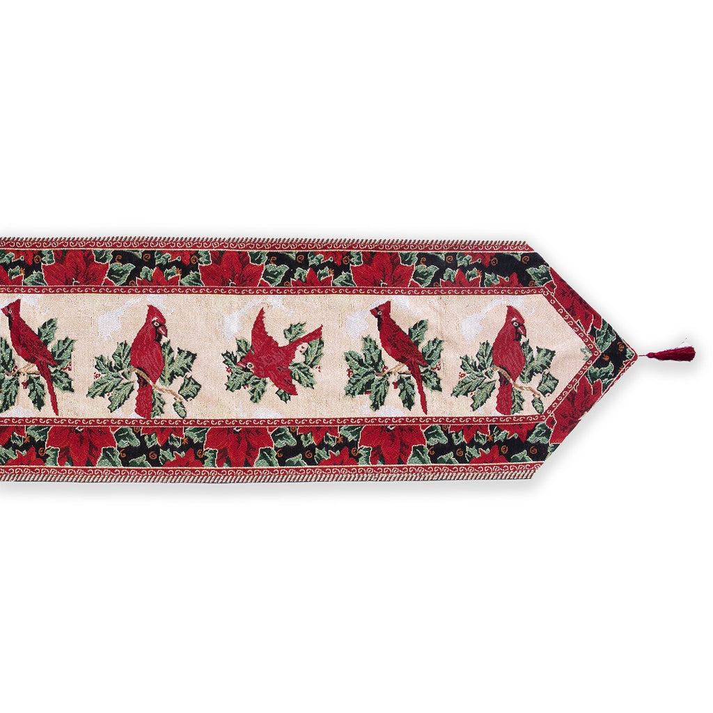 Cardinal, Mistletoe Poinsettia Christmas Tablecloth Holiday Runner 77 Inches
