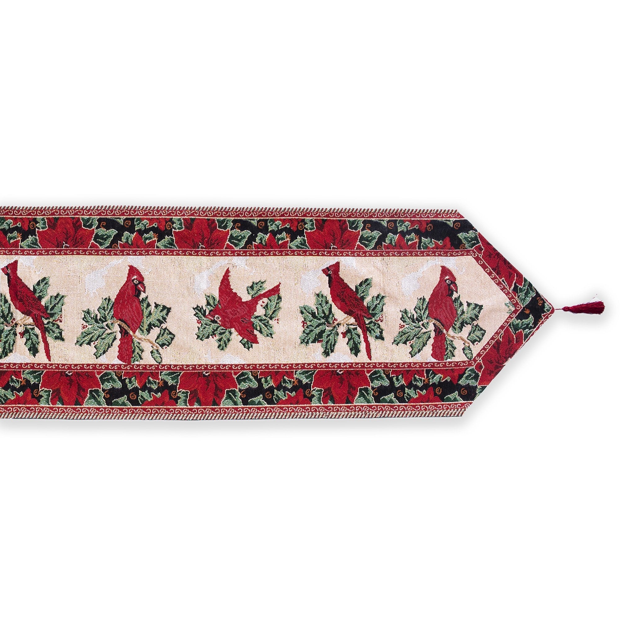 Cardinal, Mistletoe Poinsettia Christmas Tablecloth Holiday Runner 77 Inches