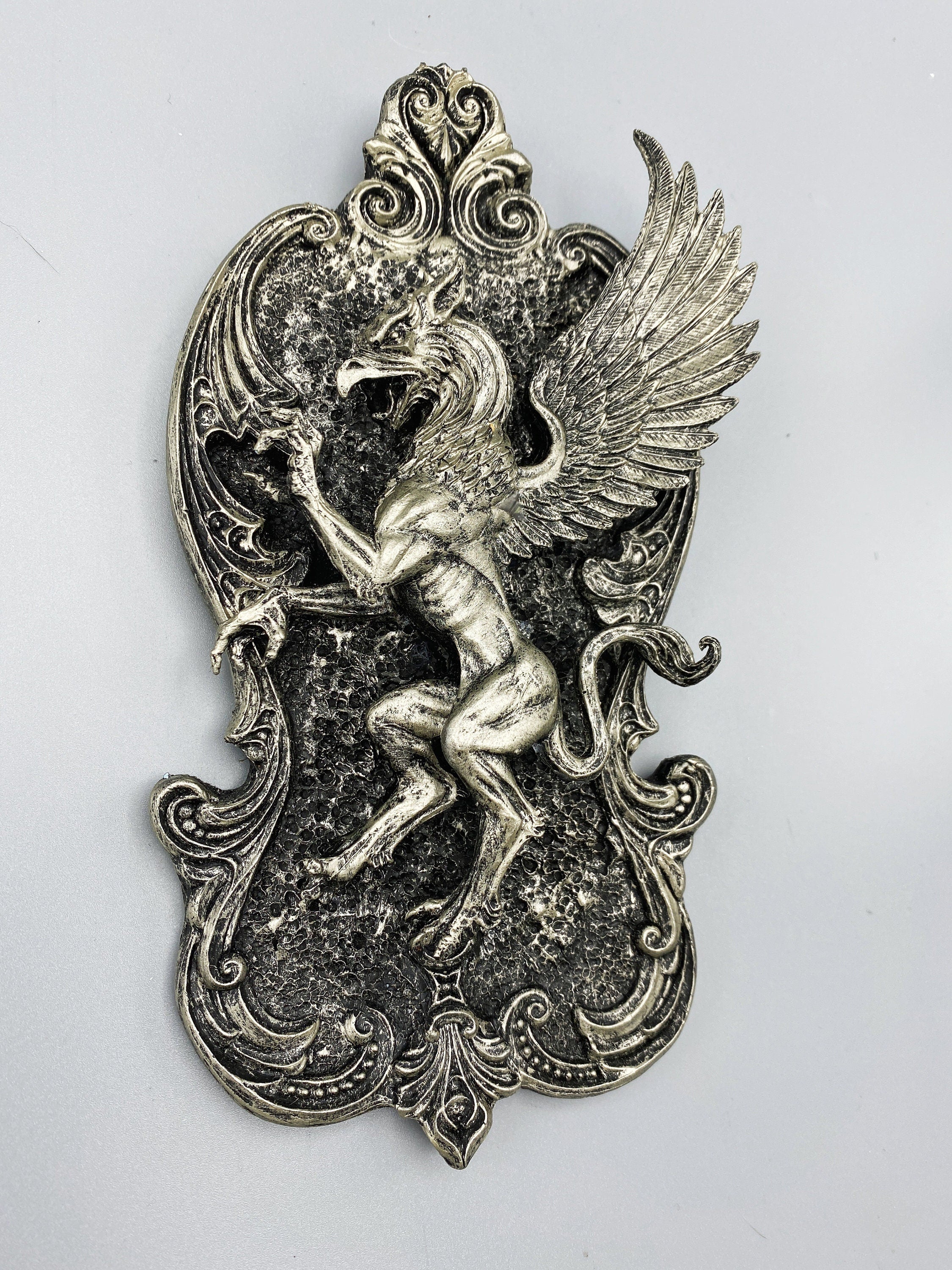 Medieval Griffin Hand-Painted Resin Wall Plaque