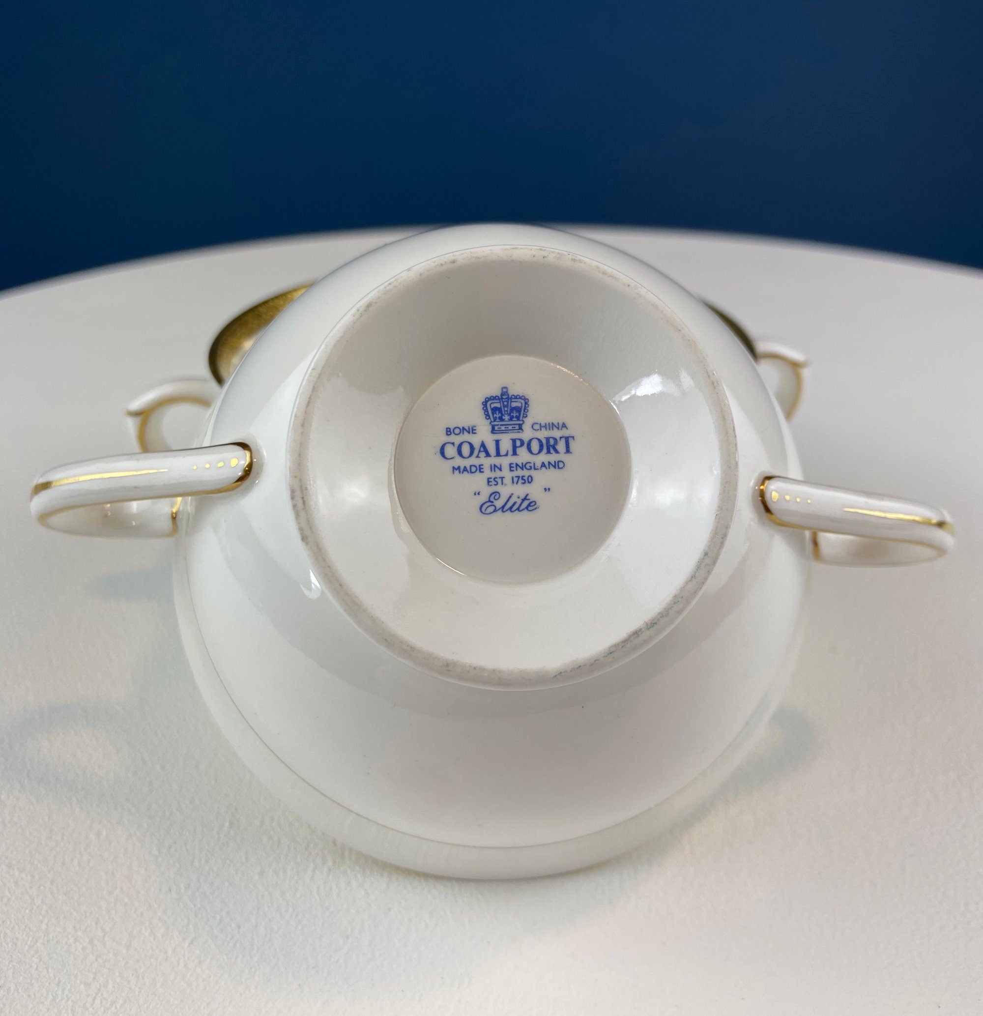 Coalport Wedding Band Porcelain Soup Cups – White & Gold, Set of 7
