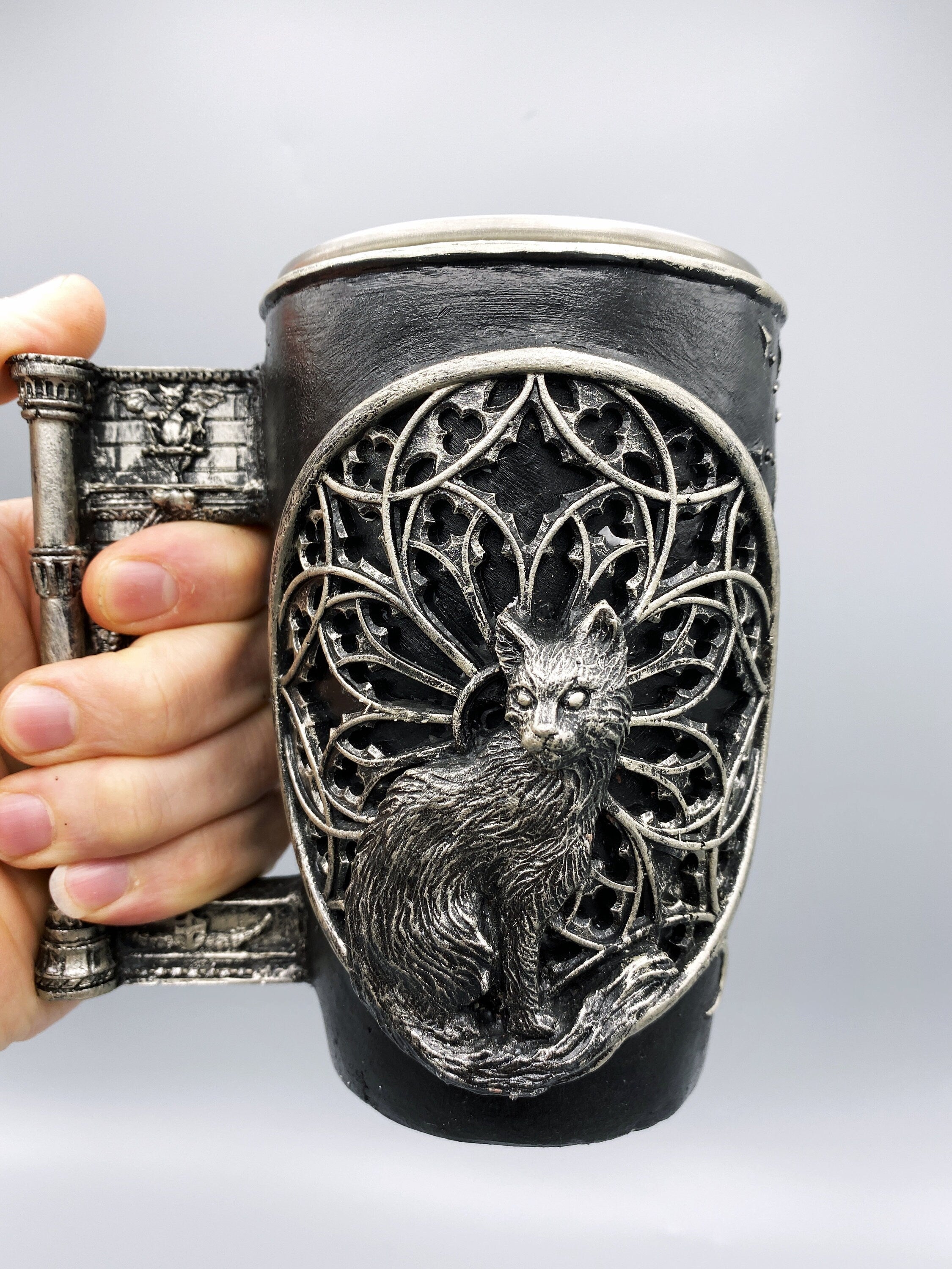 Cat and Gothic Cathedral Window Art Mug