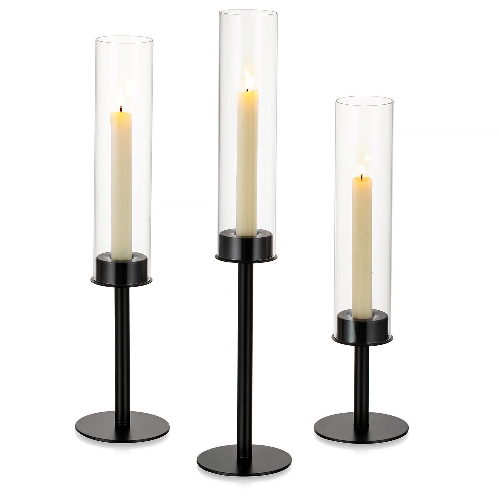 3 Pcs Hurricane Candler Holder with Windproof Glass Cover