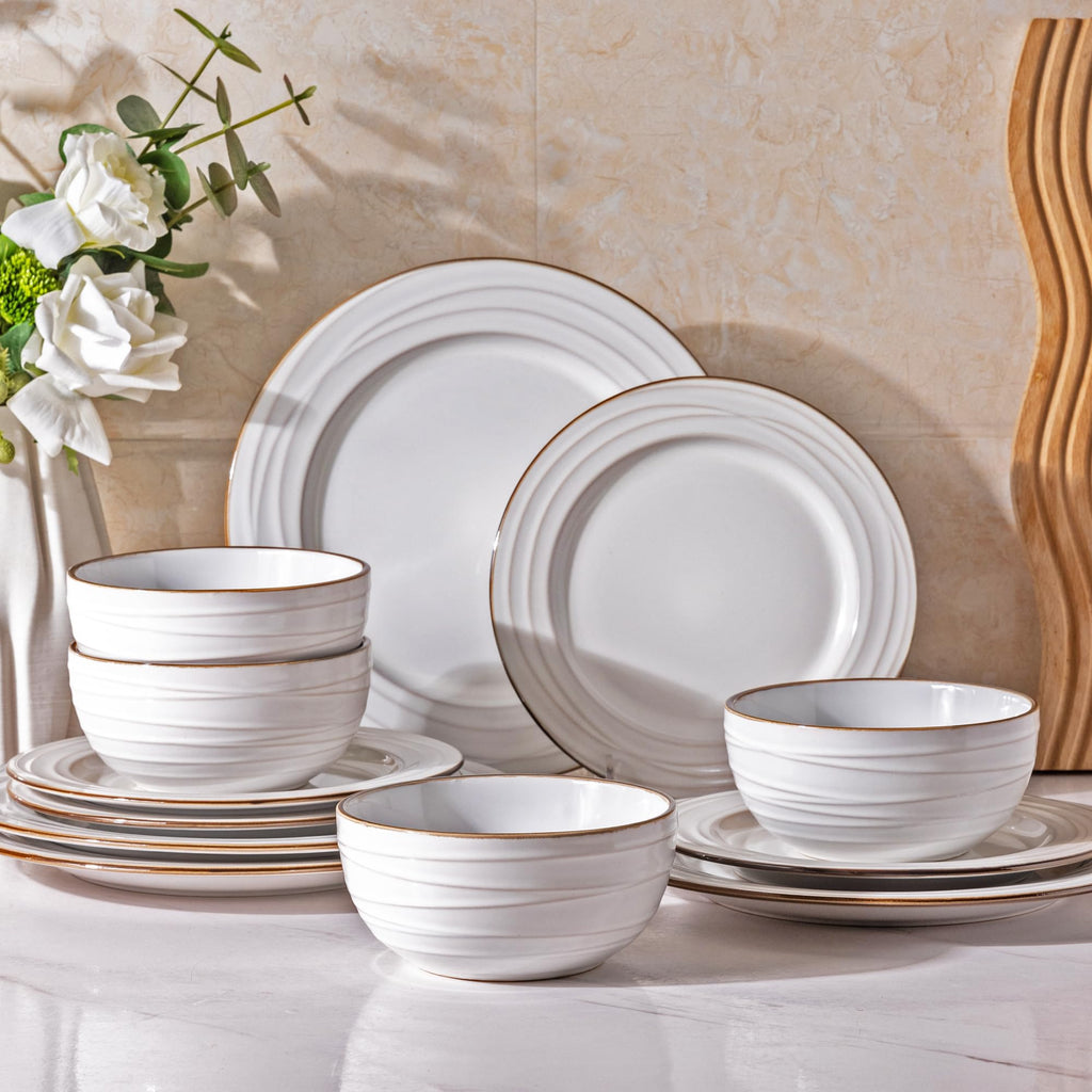 White Ceramic Dinnerware Set, Service for 4