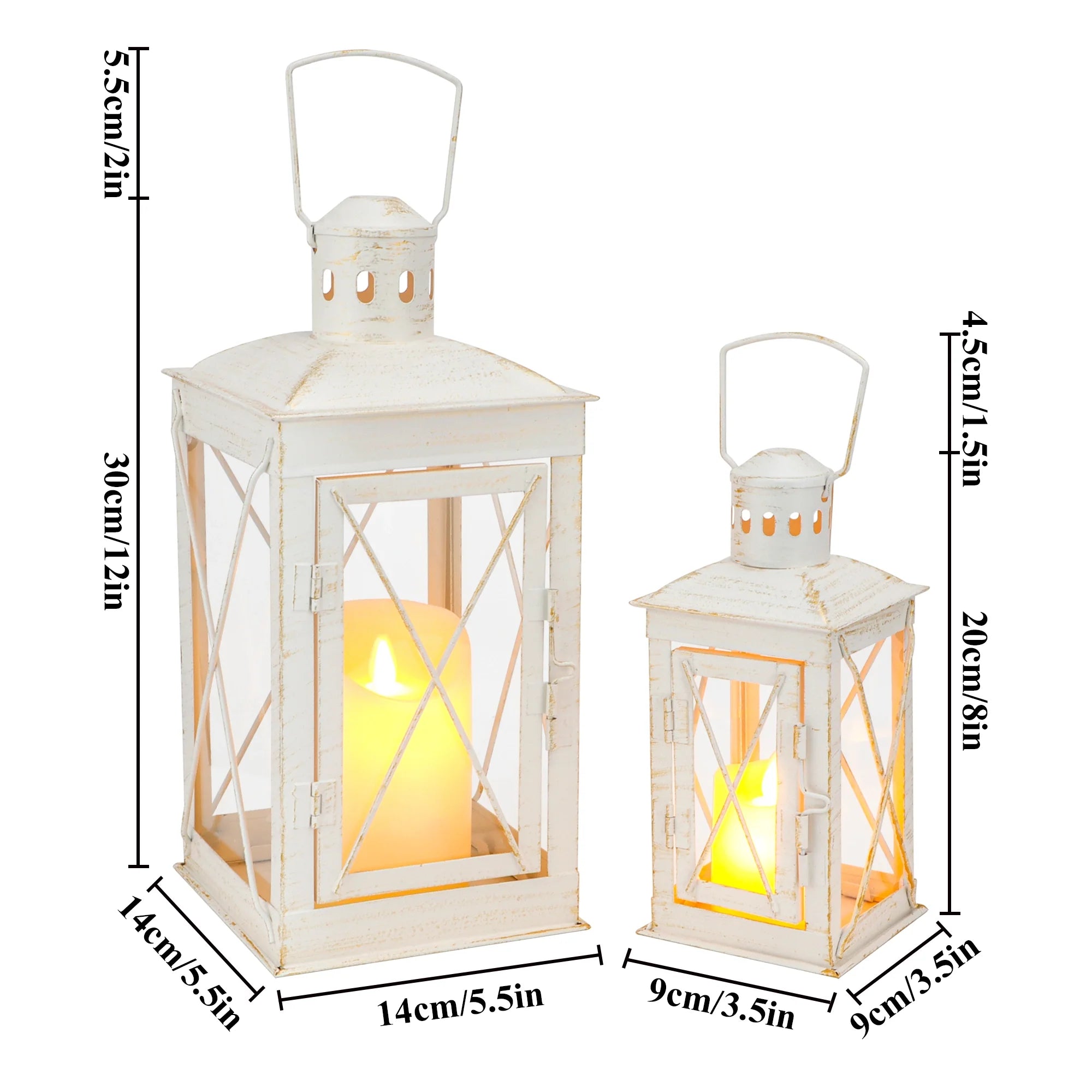 Black Metal & Glass Candle Lanterns — Set of 2