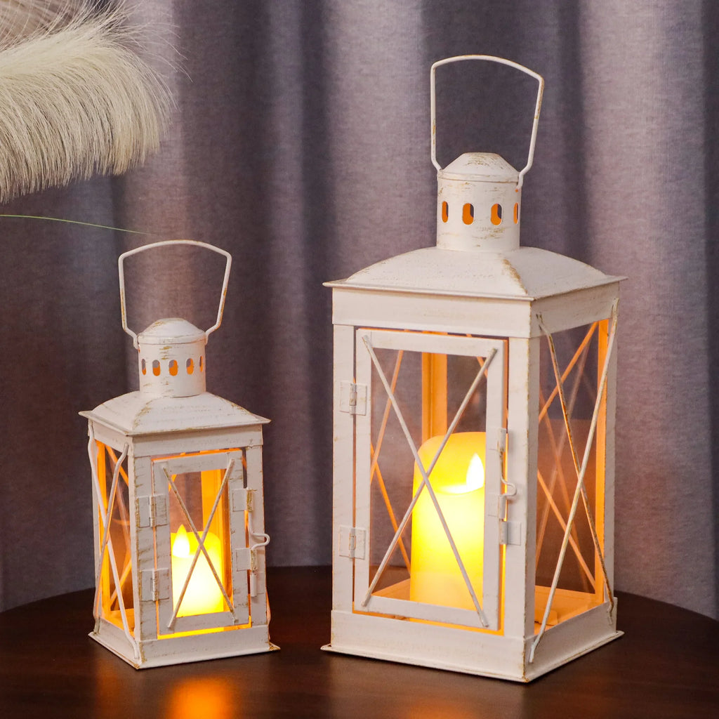 Black Metal & Glass Candle Lanterns — Set of 2