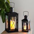 Black Metal & Glass Candle Lanterns — Set of 2
