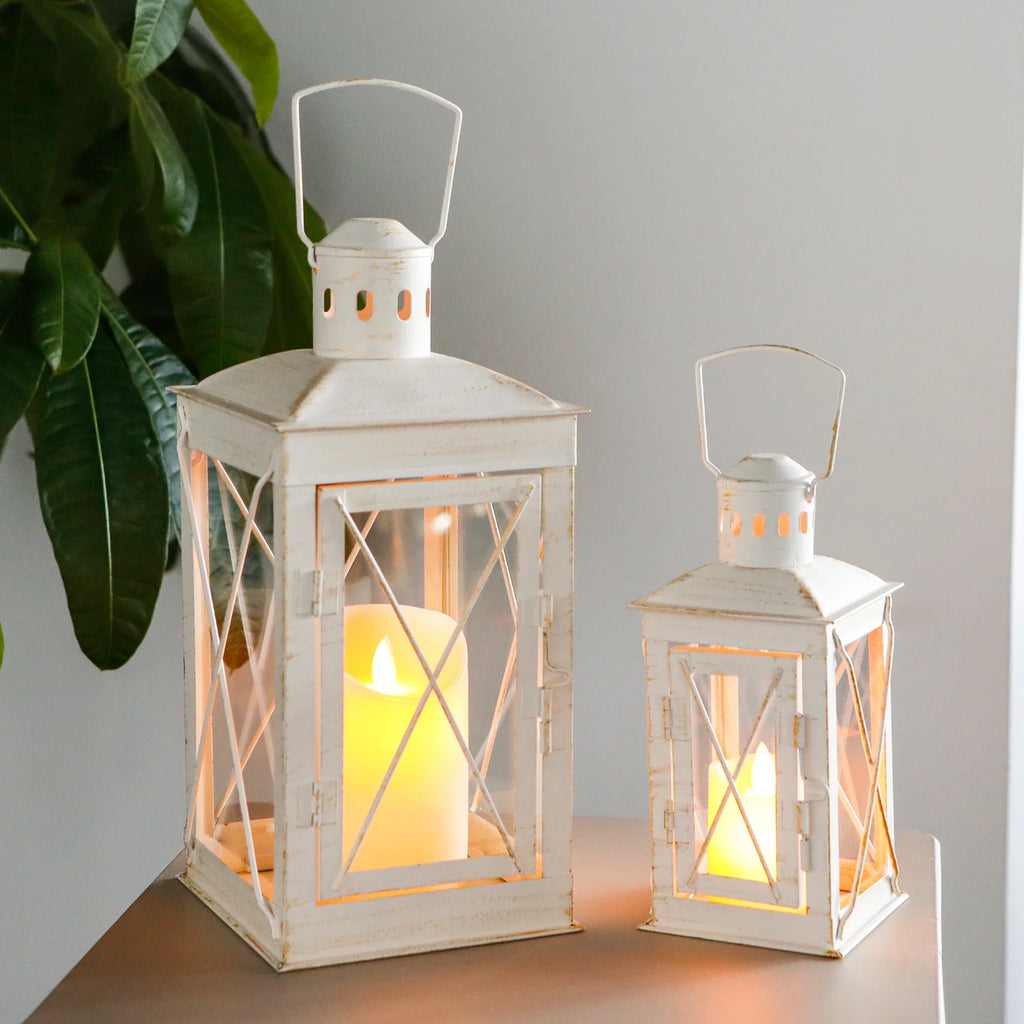 Black Metal & Glass Candle Lanterns — Set of 2