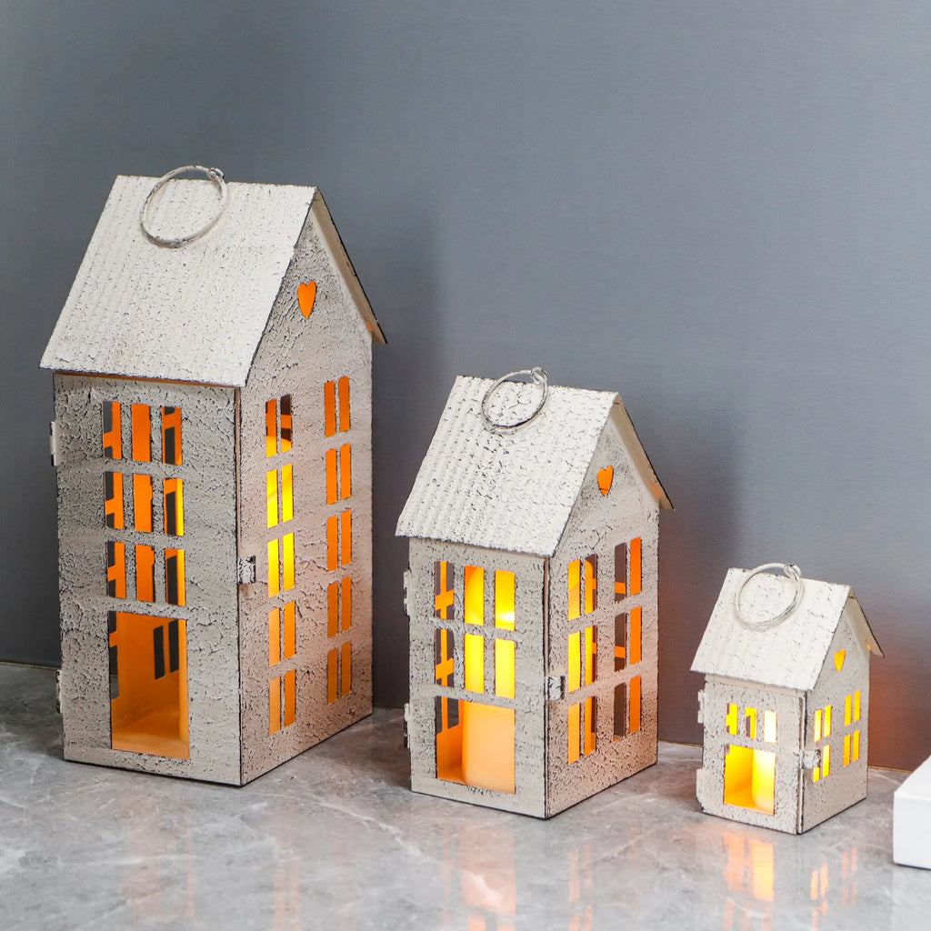 13.5"&9.5"&5.5"H Village Farmhouse House Candle Holders for Home Decor Patio Wedding