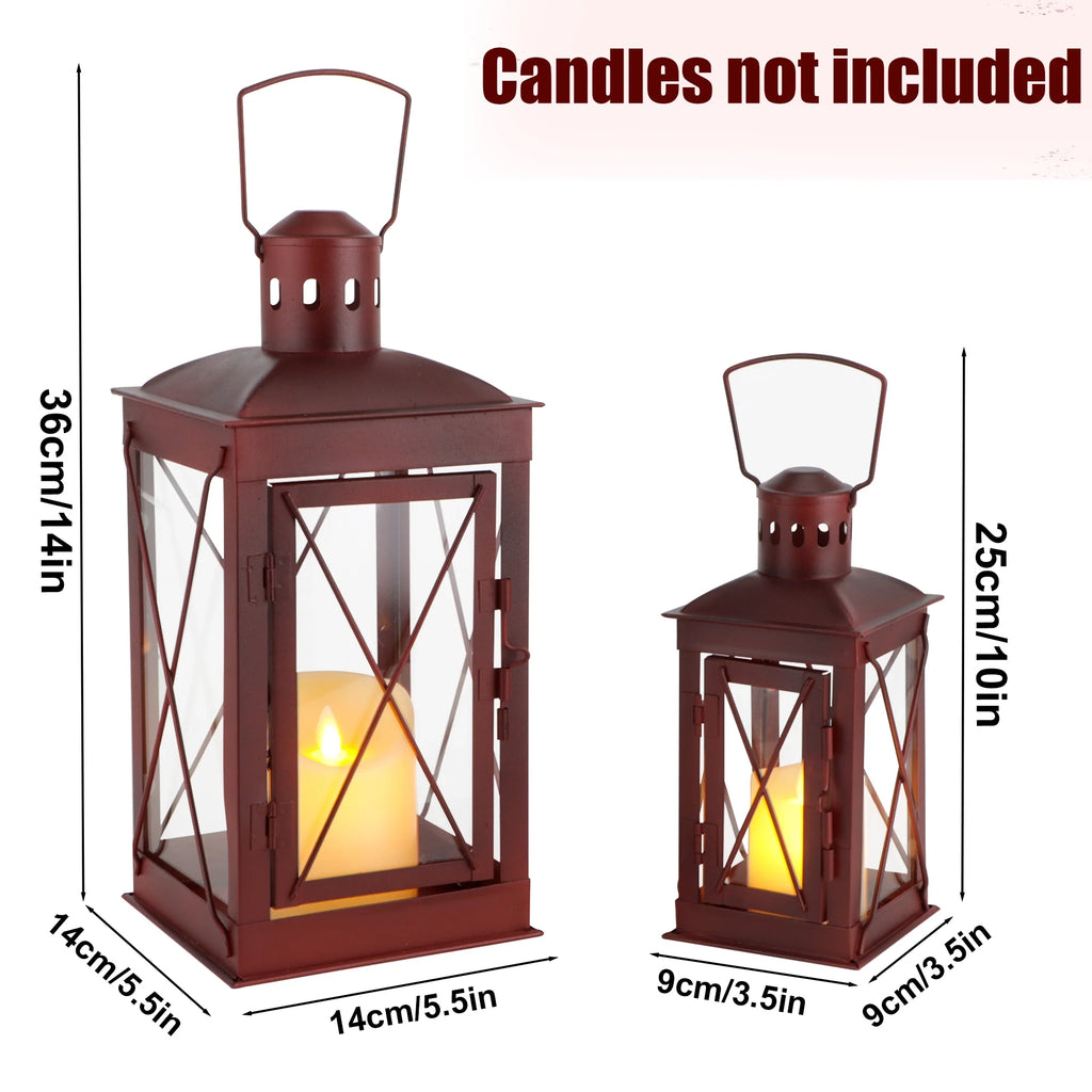 Black Metal & Glass Candle Lanterns — Set of 2