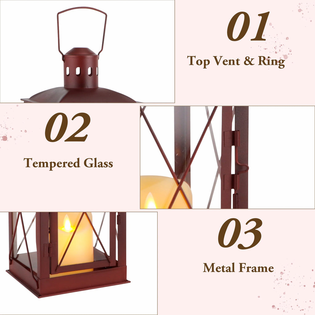 Black Metal & Glass Candle Lanterns — Set of 2