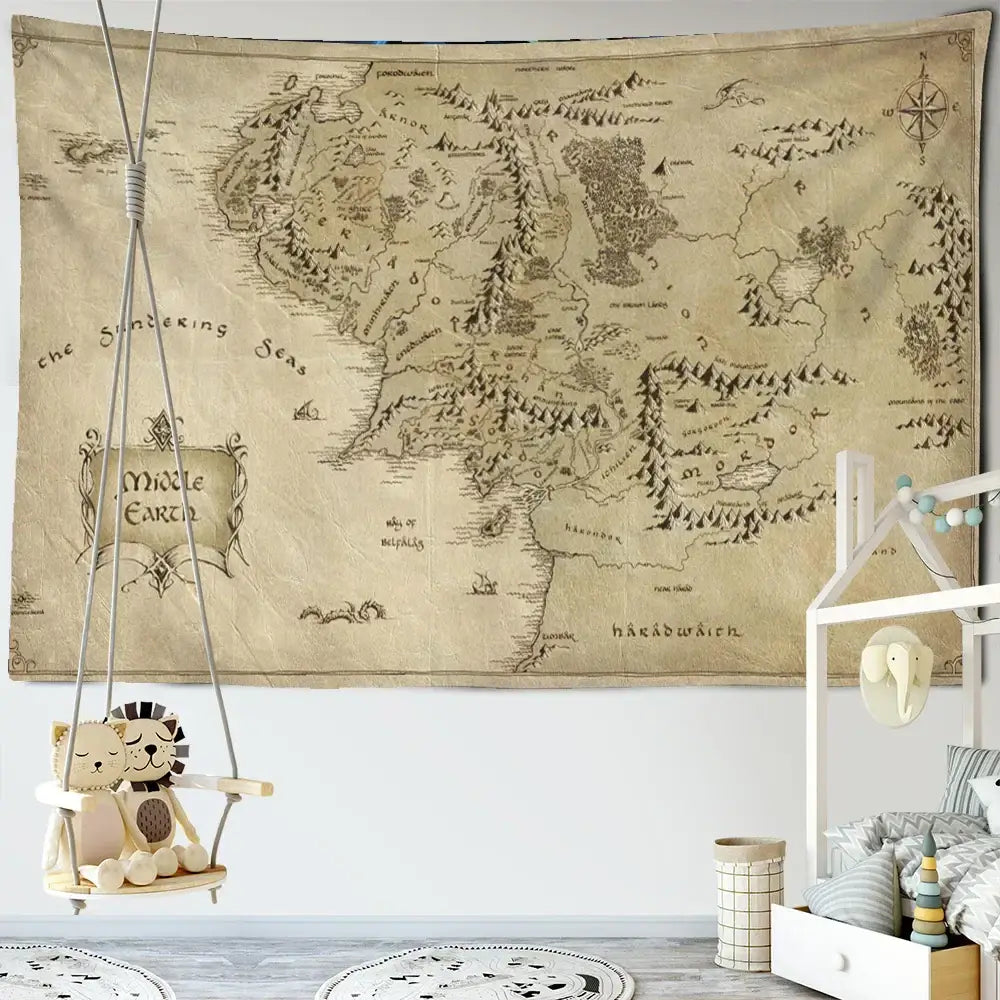 Antique Pirate Treasure Map Tapestry — Boho Wall Hanging