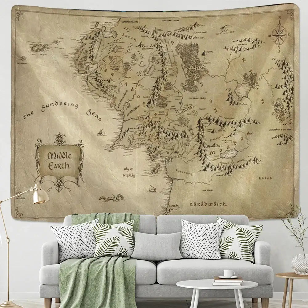Antique Pirate Treasure Map Tapestry — Boho Wall Hanging
