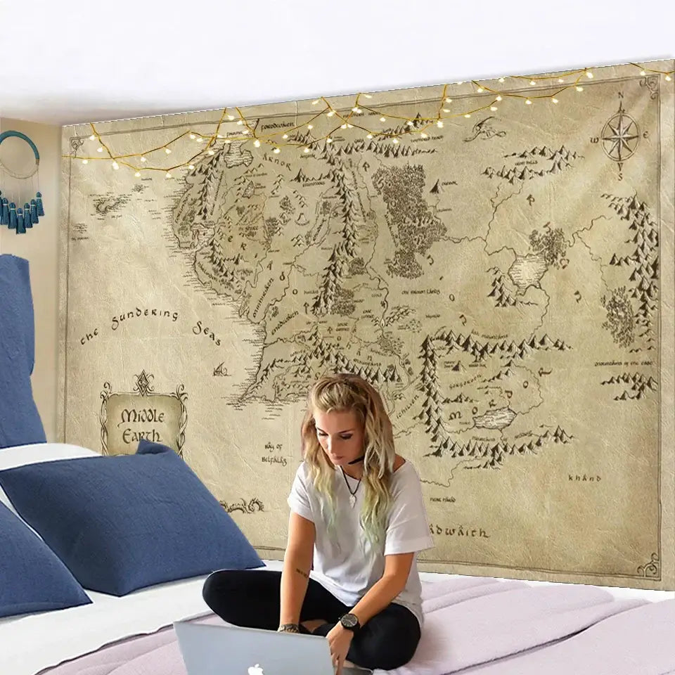 Antique Pirate Treasure Map Tapestry — Boho Wall Hanging