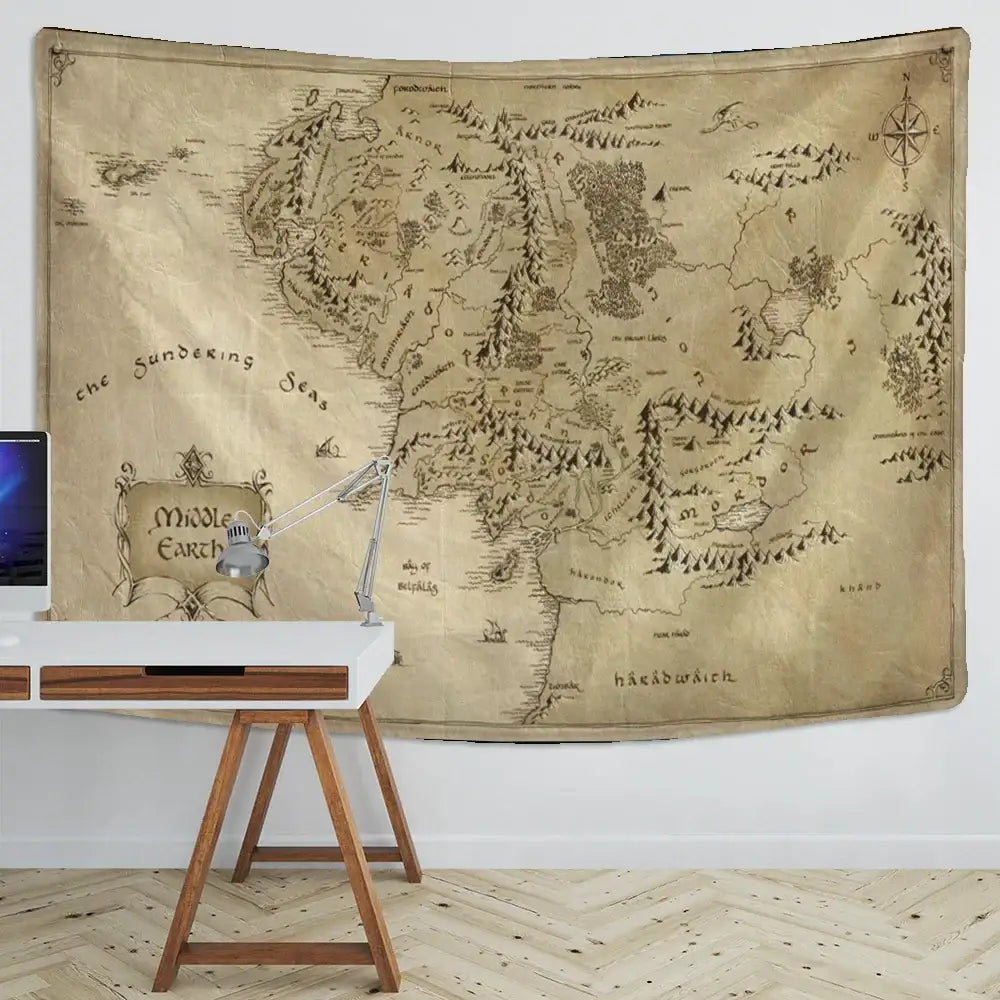 Antique Pirate Treasure Map Tapestry — Boho Wall Hanging