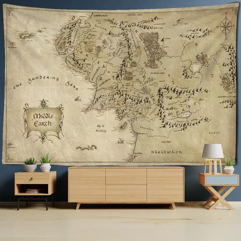 Antique Pirate Treasure Map Tapestry — Boho Wall Hanging