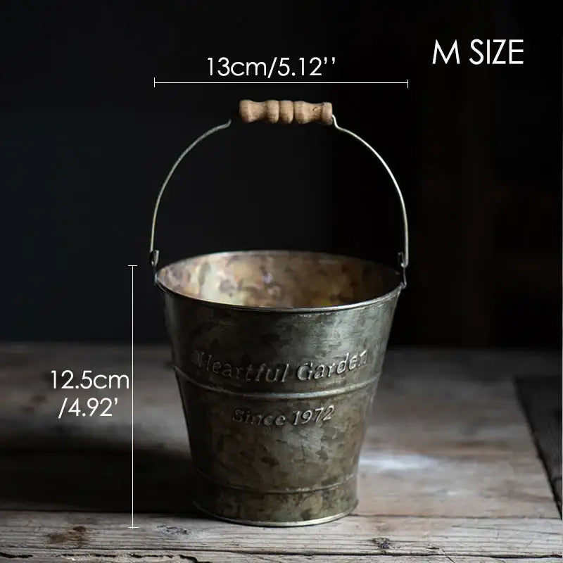 Vintage Wrought Iron Bucket with Handle – Decorative Accent