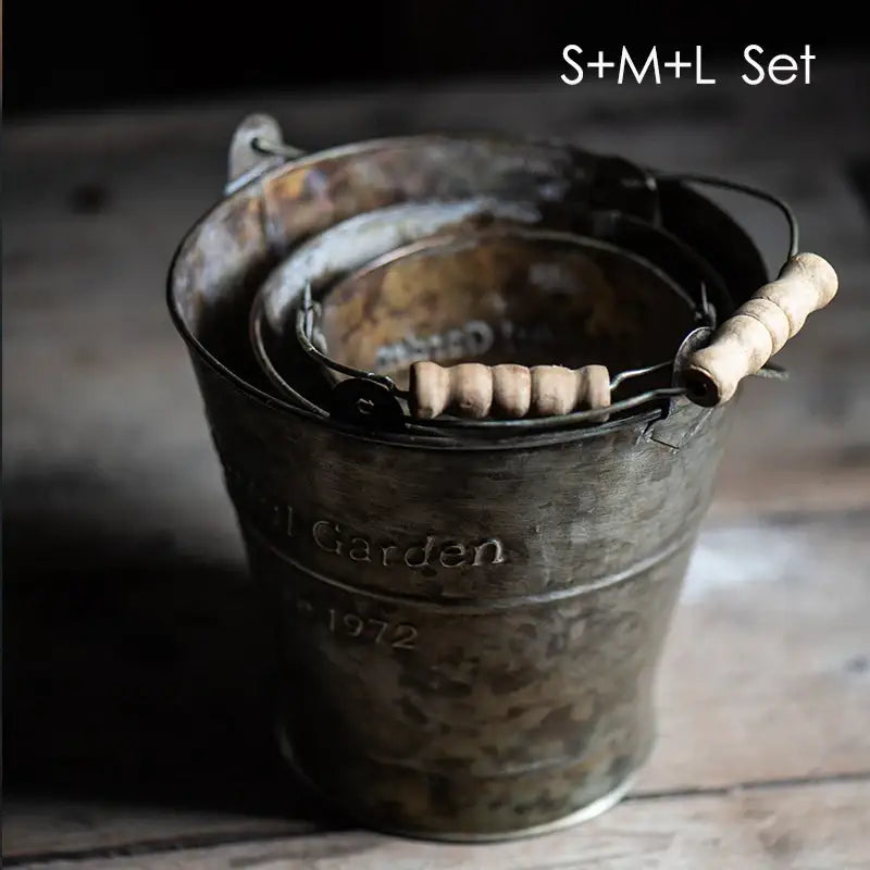 Vintage Wrought Iron Bucket with Handle – Decorative Accent
