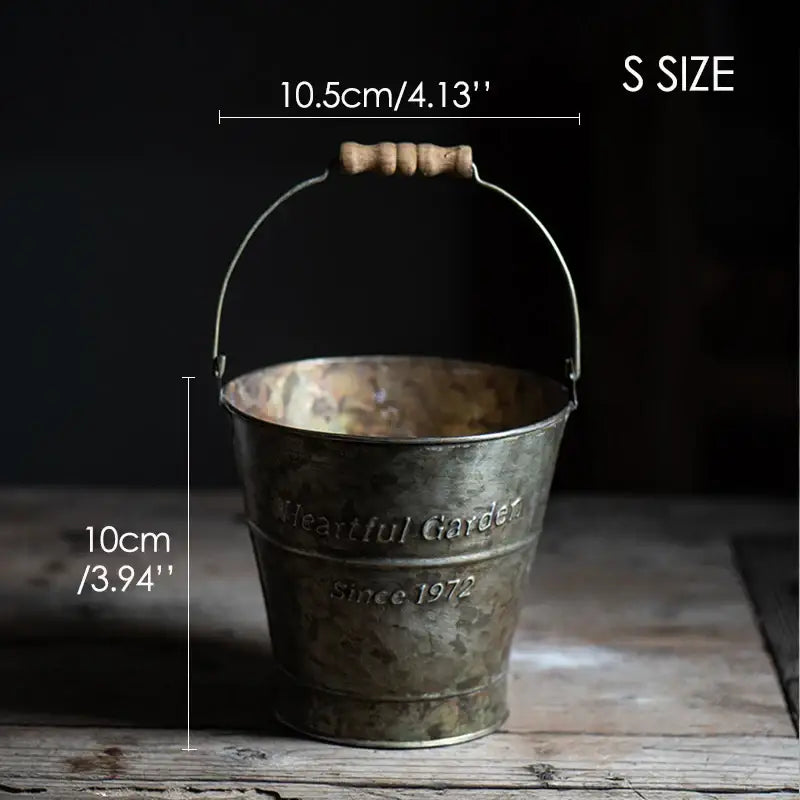 Vintage Wrought Iron Bucket with Handle – Decorative Accent