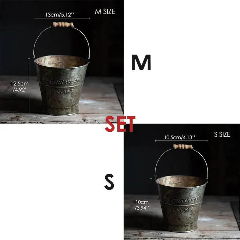 Vintage Wrought Iron Bucket with Handle – Decorative Accent