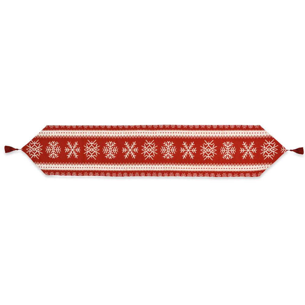 Snowflakes on Red Pattern Christmas Tablecloth Holiday Runner 76.5 Inches