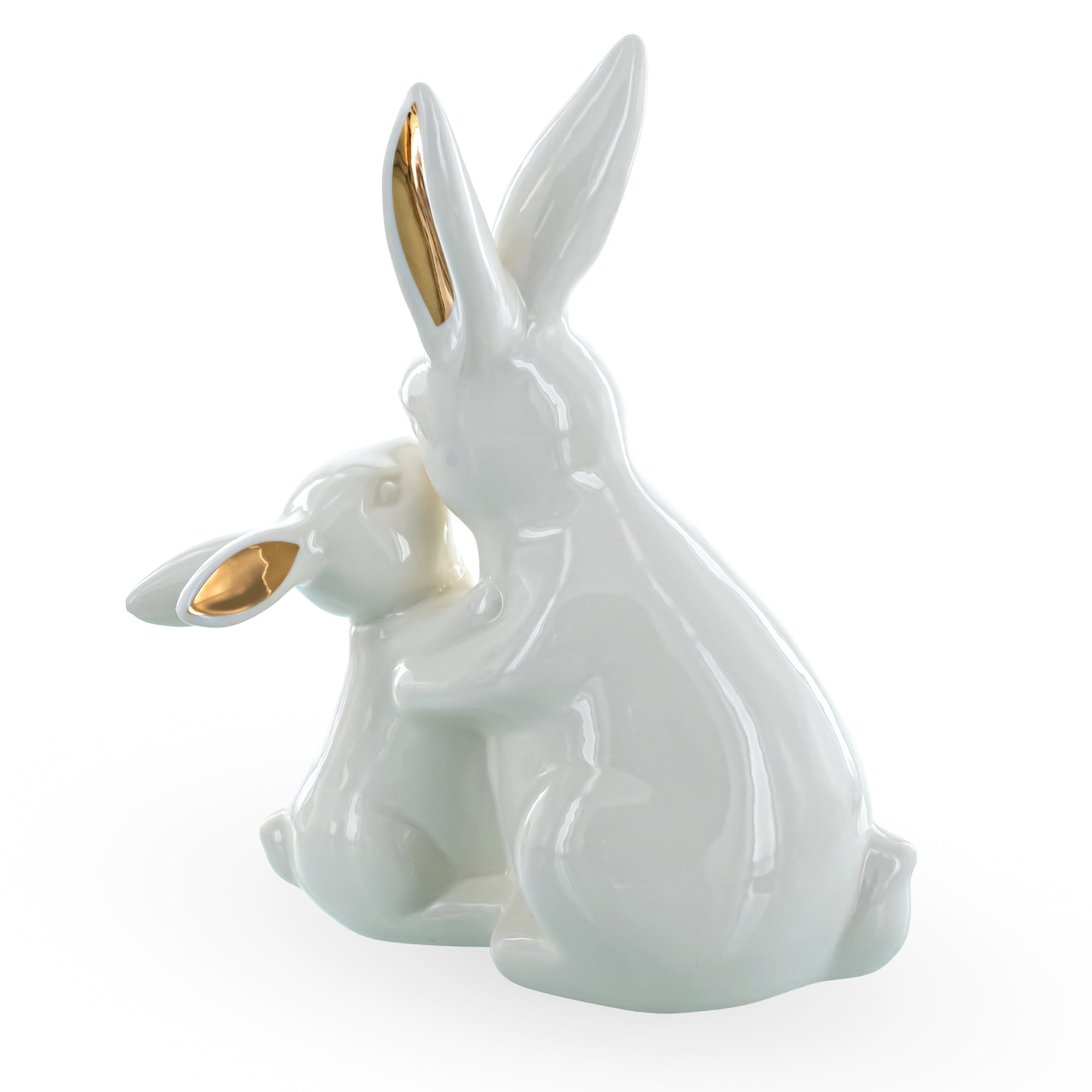 Elegant Ceramic Mother Bunny with Baby Figurine 8 Inches Tall