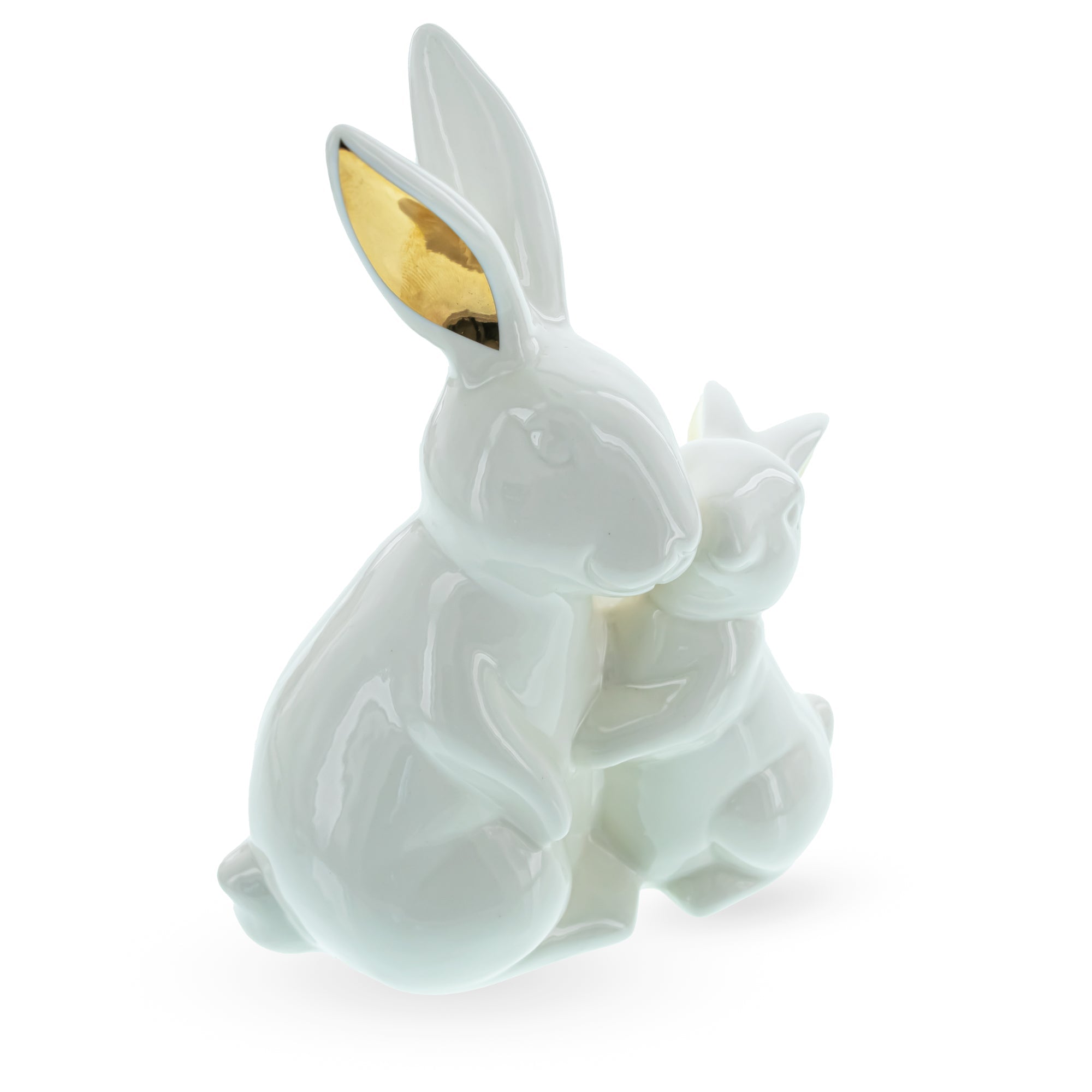 Elegant Ceramic Mother Bunny with Baby Figurine 8 Inches Tall