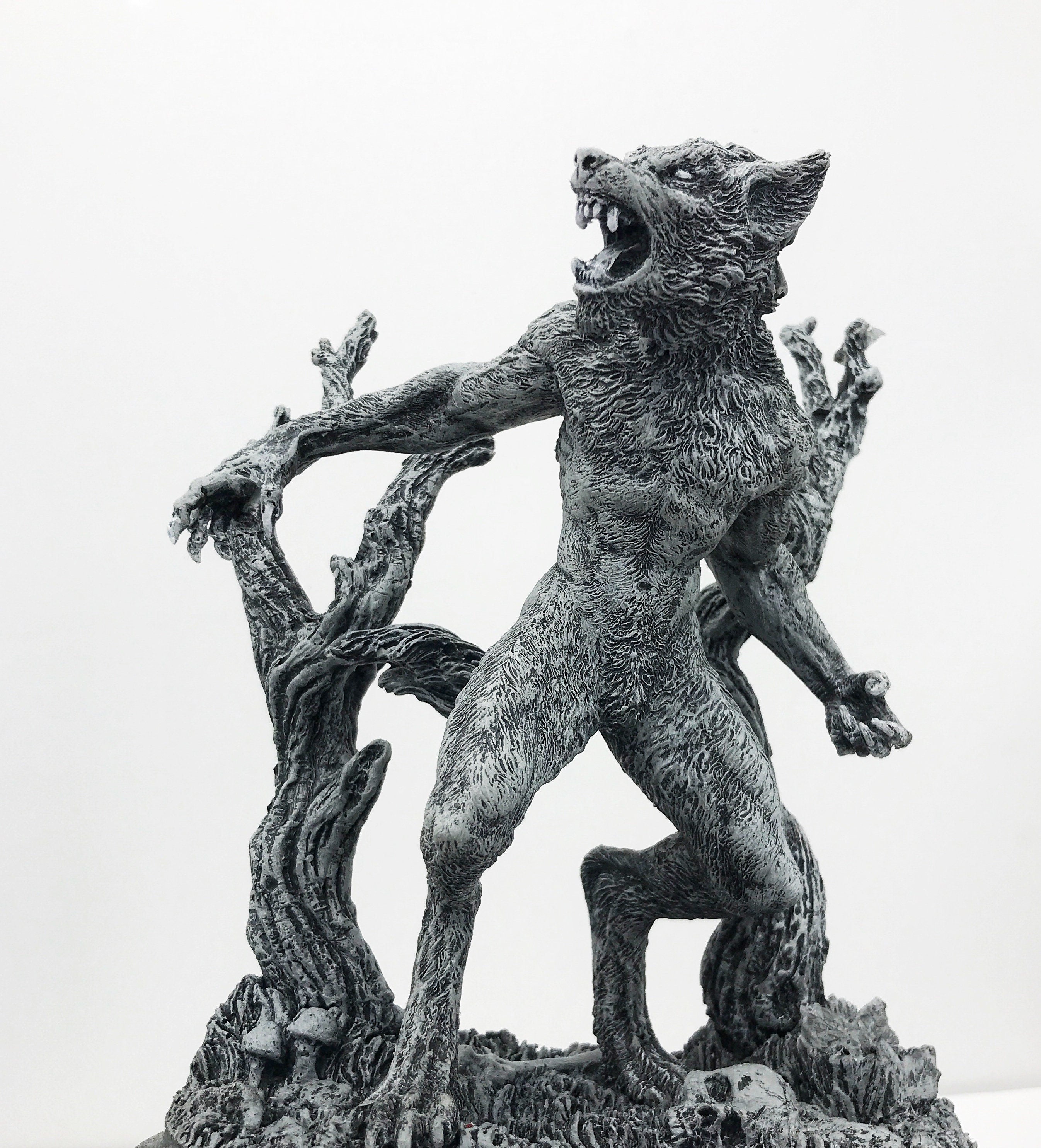 Werewolf Hand-Painted Grayscale Resin Figurine