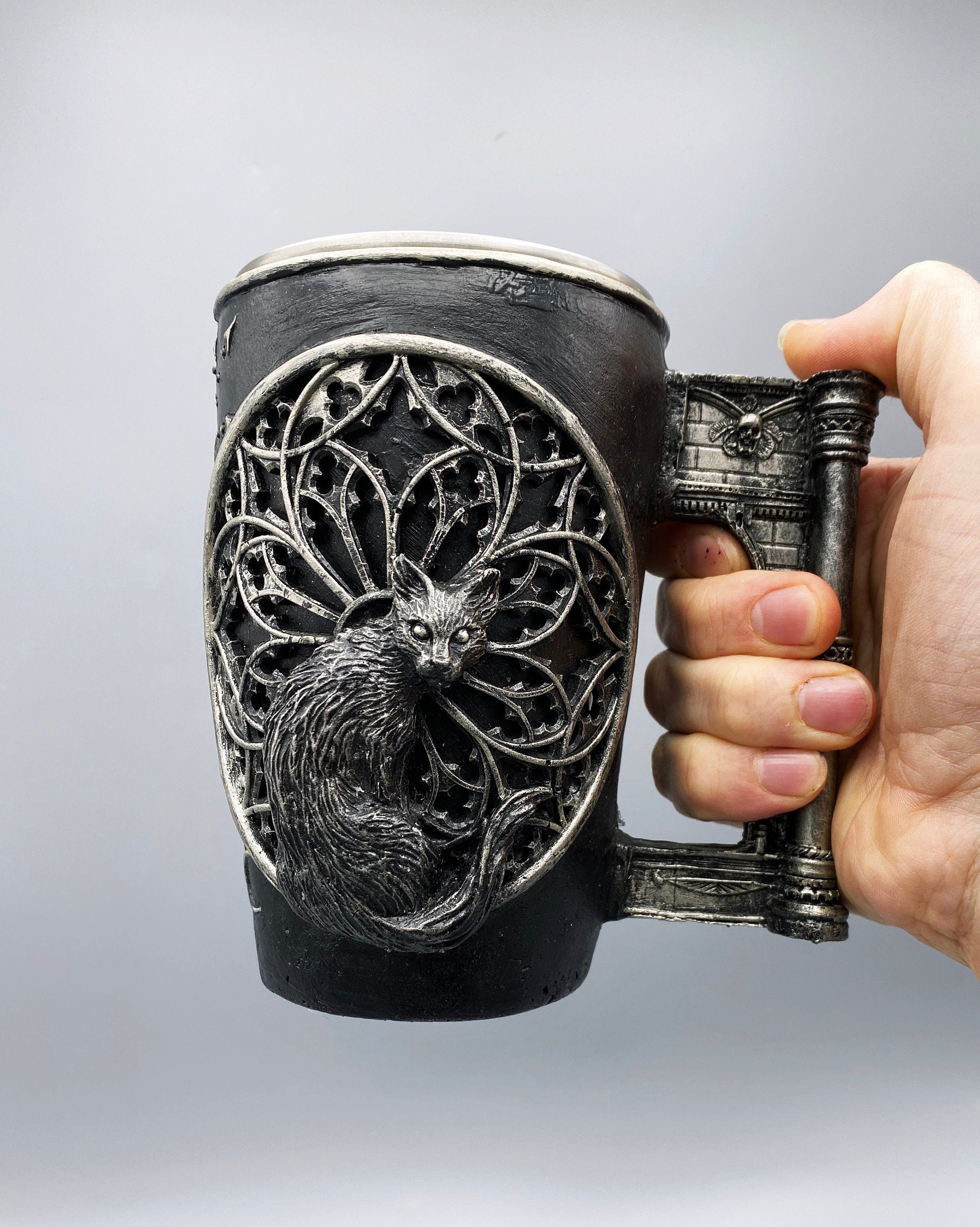Cat and Gothic Cathedral Window Art Mug