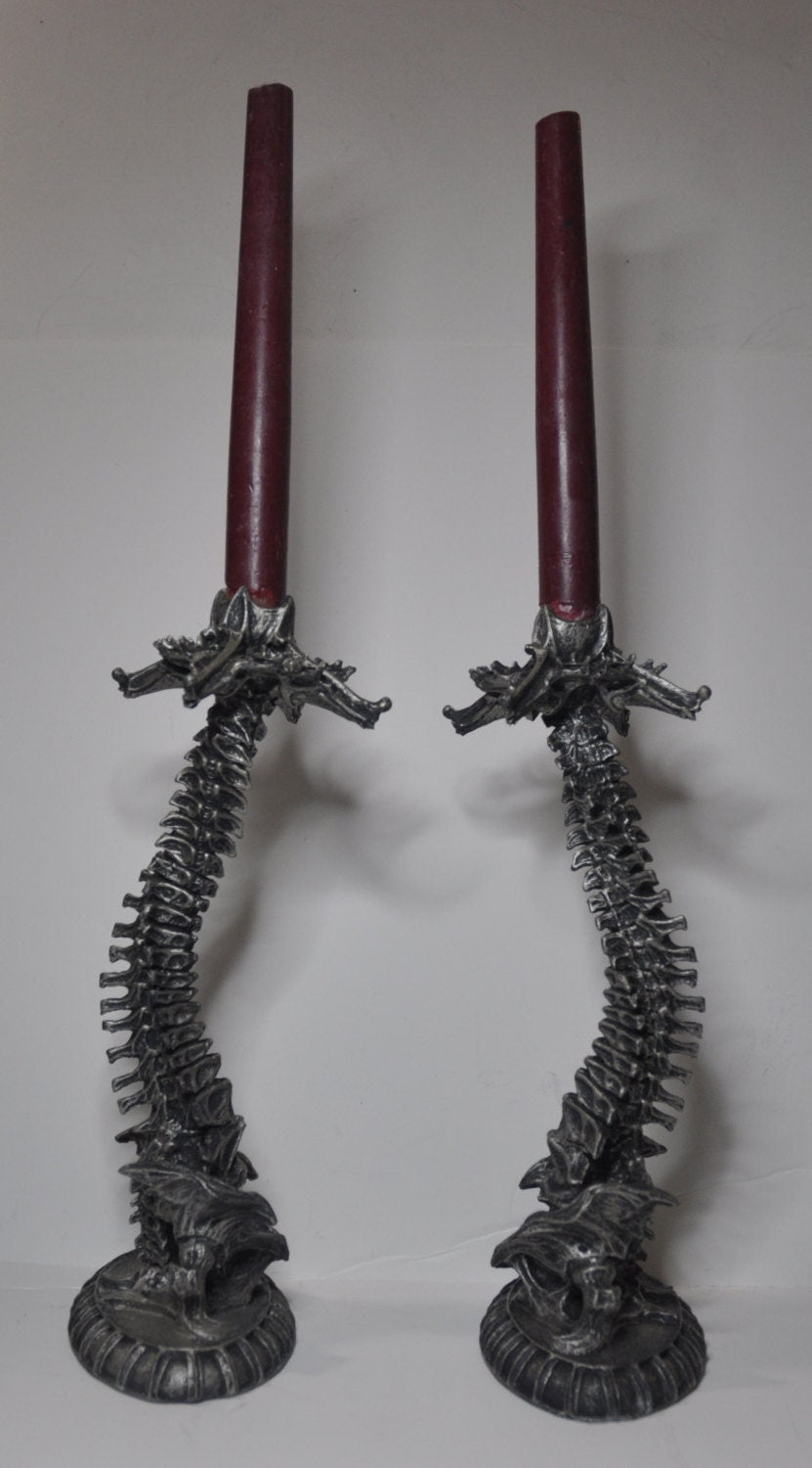 Helix Ossuary Candlestick Holders — Pair