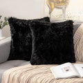 Set of 2 Black Throw Pillow Covers Luxury Fluffy Pillows Faux Fur Decorative Pillows Plush Cushion Case Fuzzy Mongolian Merin Style for Bed Couch Sofa Living Room Halloween Decor 24x24 Inch