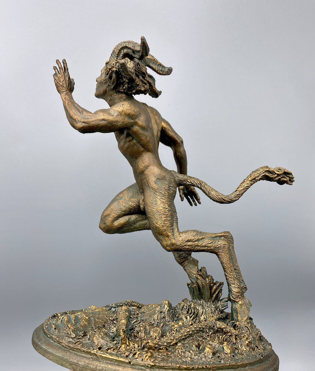 Running Satyr Hand-Painted Resin Figurine