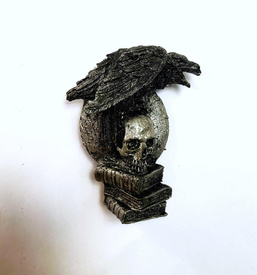 Poe's Raven & Skull Hand-Painted Resin Magnet