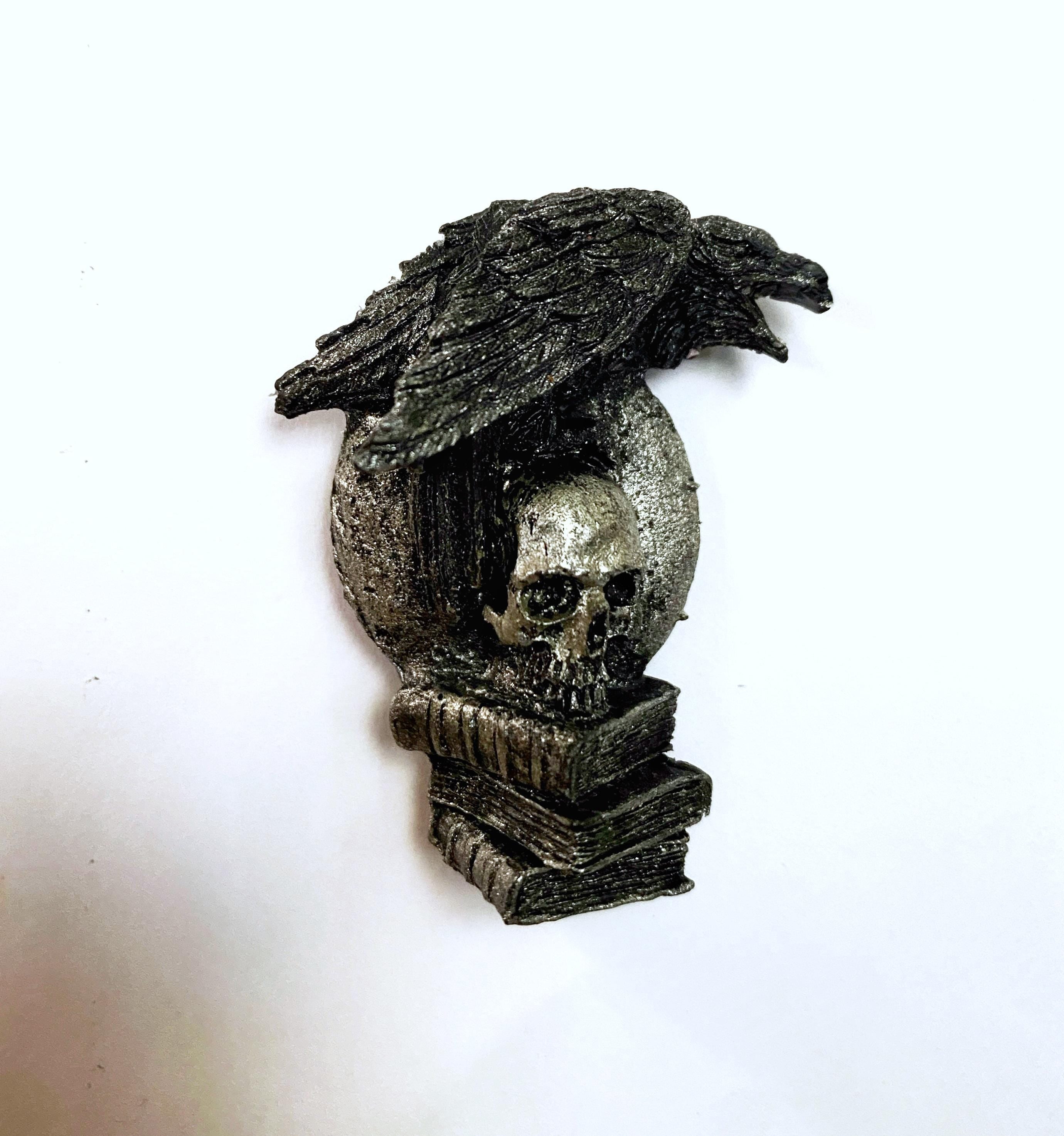 Poe's Raven & Skull Hand-Painted Resin Magnet