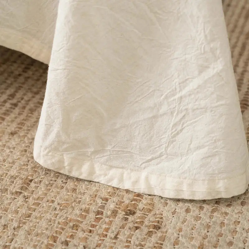 French vintage cream cotton linen bedding set bedroom ruffled embroidery