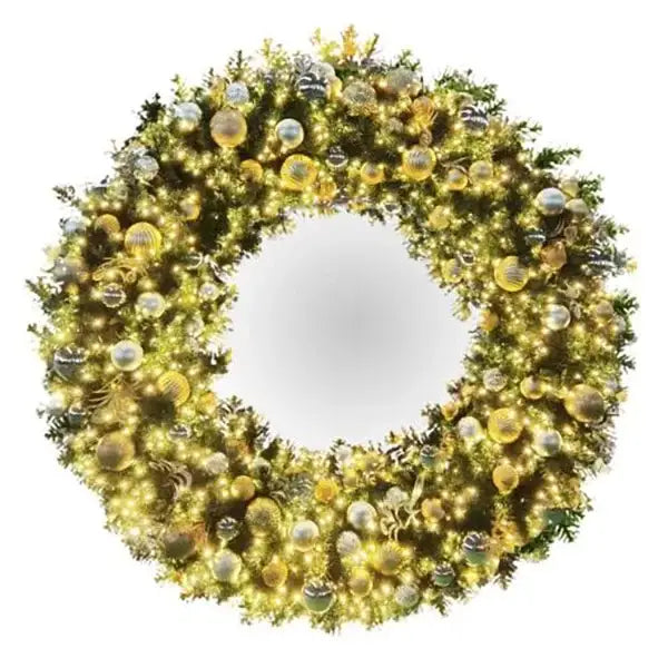 Yuletide Wreath with Warm White Lights -Silver and Gold