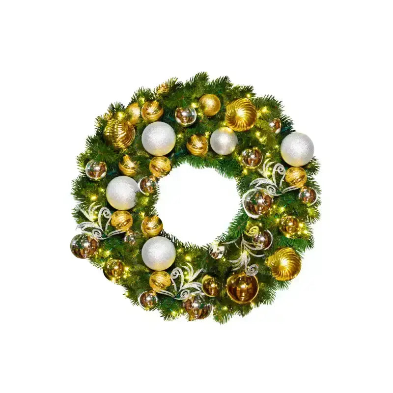 Yuletide Wreath with Warm White Lights -Silver and Gold