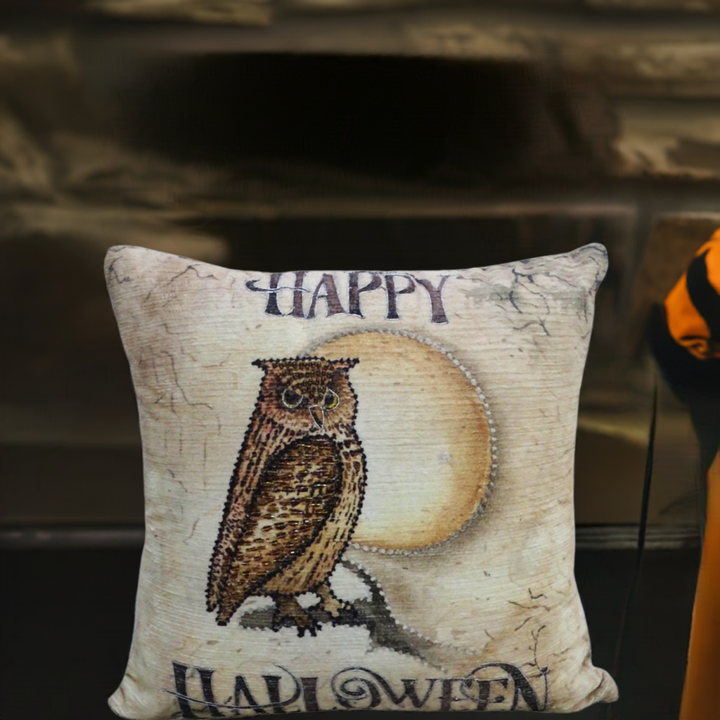 Halloween Owl Embroidered Throw Pillow — 20" x 20"