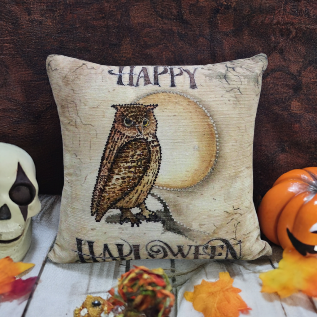 Halloween Owl Embroidered Throw Pillow — 20" x 20"