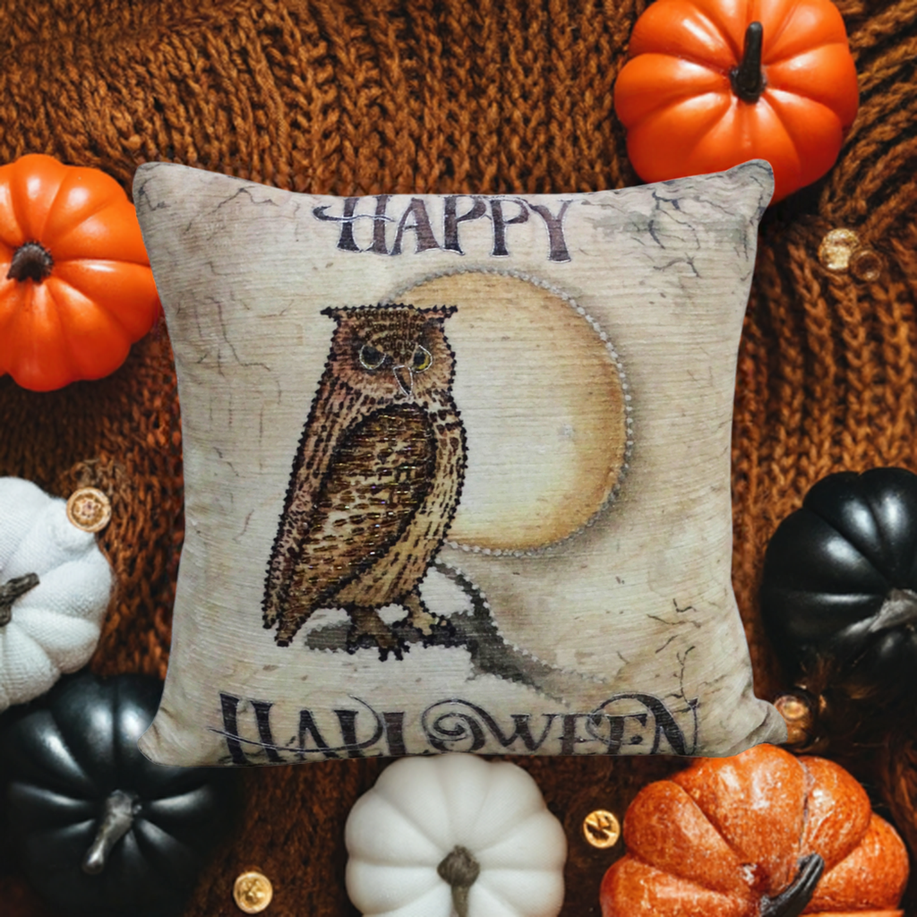 Halloween Owl Embroidered Throw Pillow — 20" x 20"