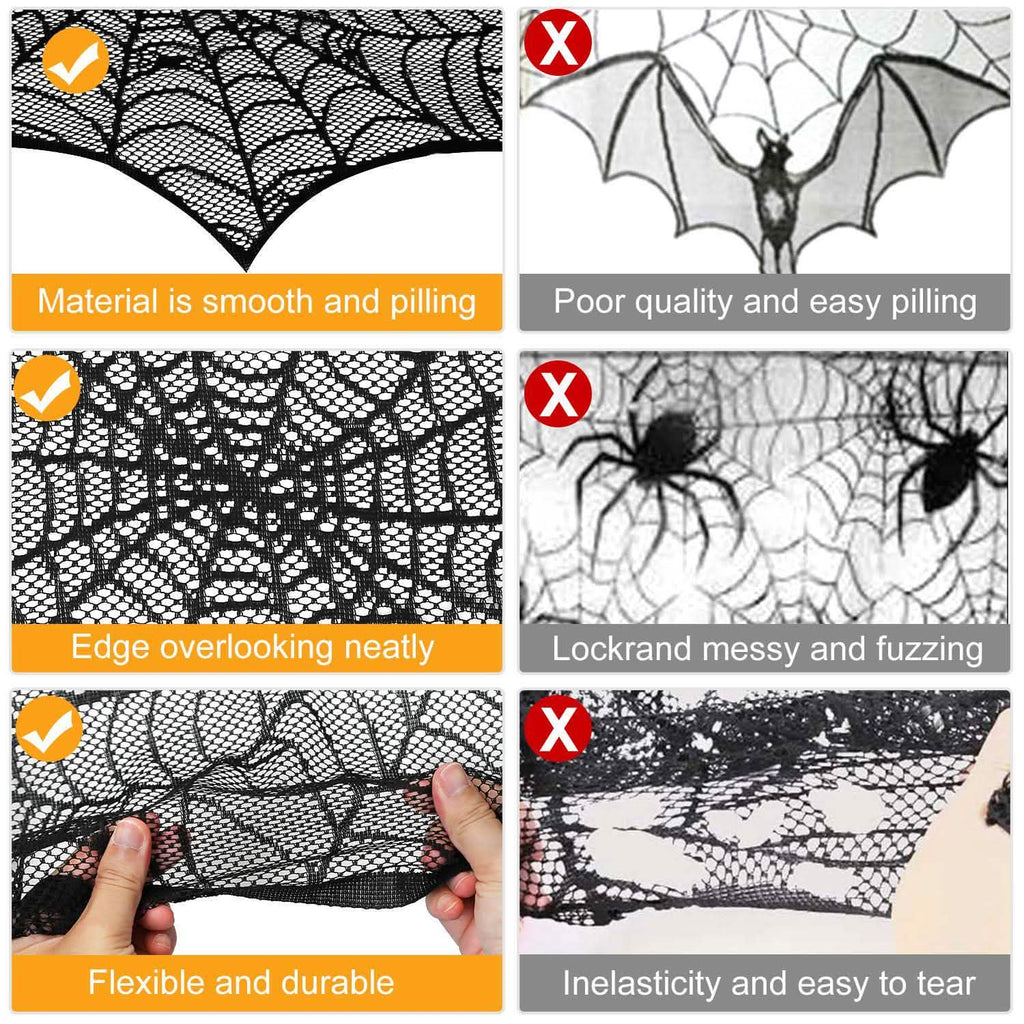 Black Lace Spiderweb Fireplace Mantle Scarf