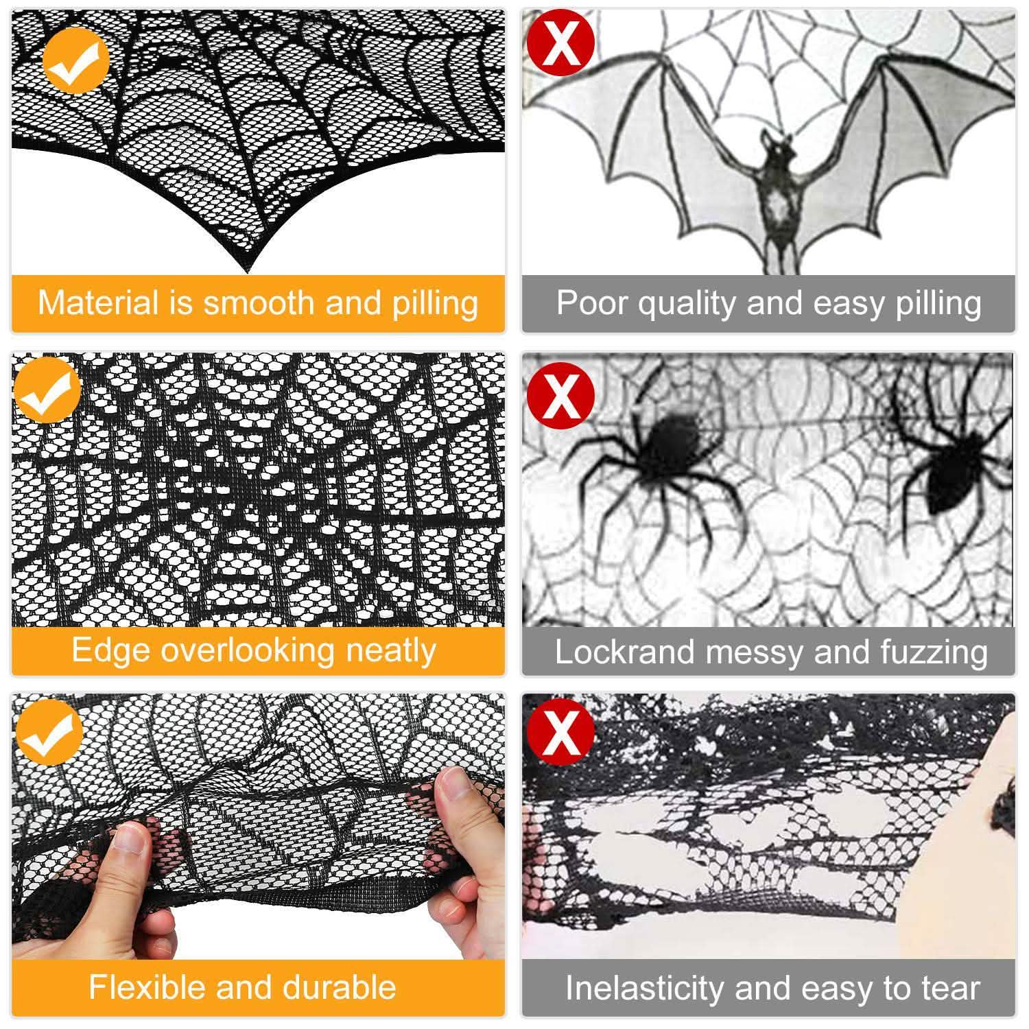 Black Lace Spiderweb Fireplace Mantle Scarf