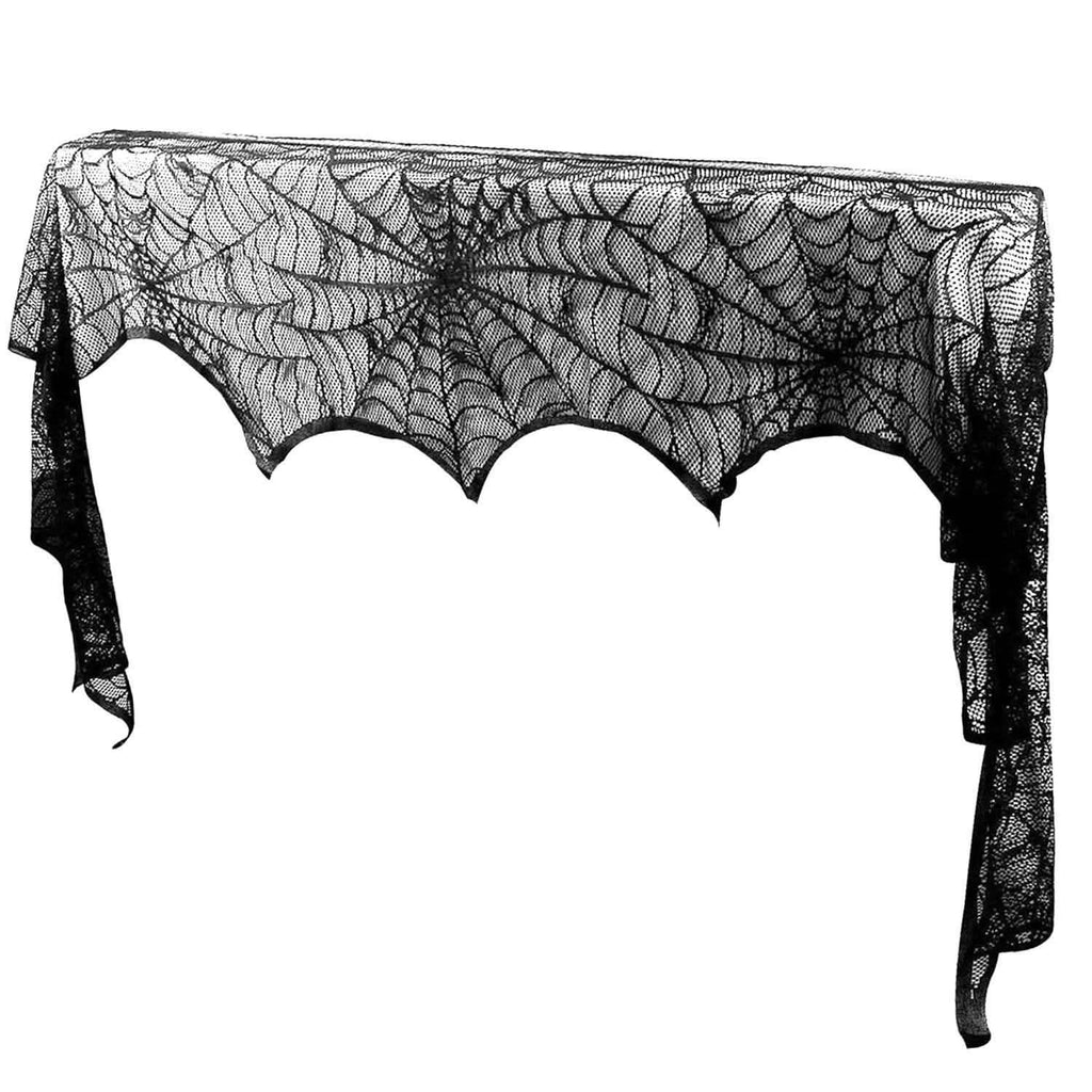 Black Lace Spiderweb Fireplace Mantle Scarf
