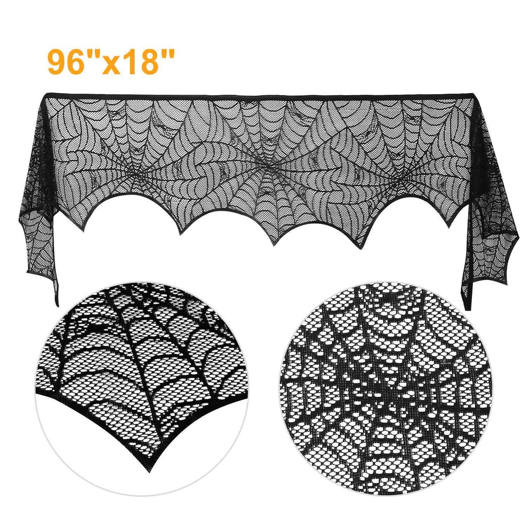 Black Lace Spiderweb Fireplace Mantle Scarf