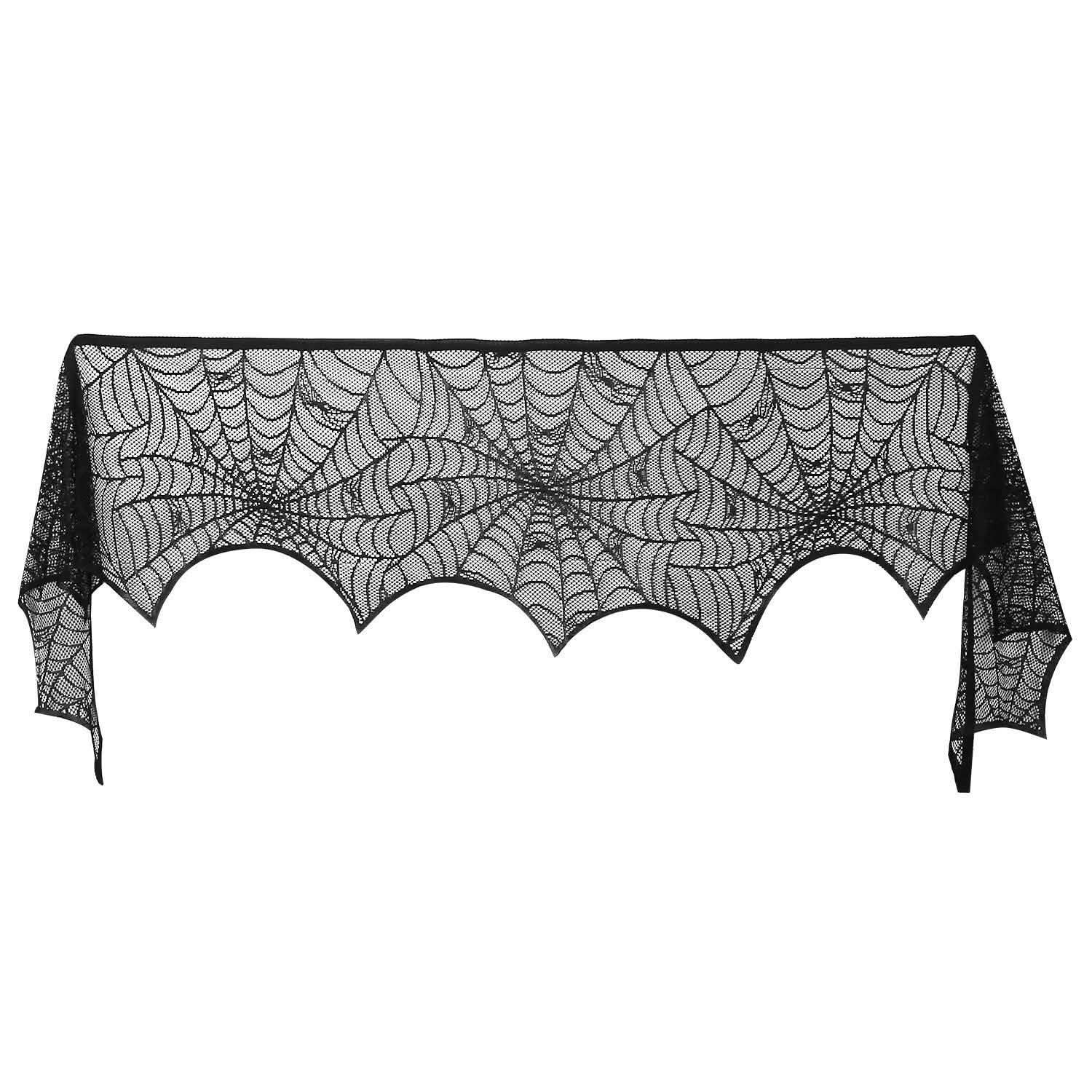 Black Lace Spiderweb Fireplace Mantle Scarf
