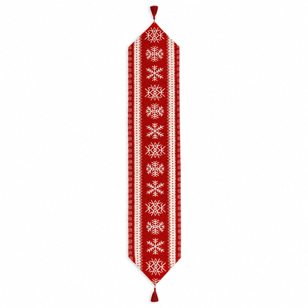 Snowflakes on Red Pattern Christmas Tablecloth Holiday Runner 76.5 Inches