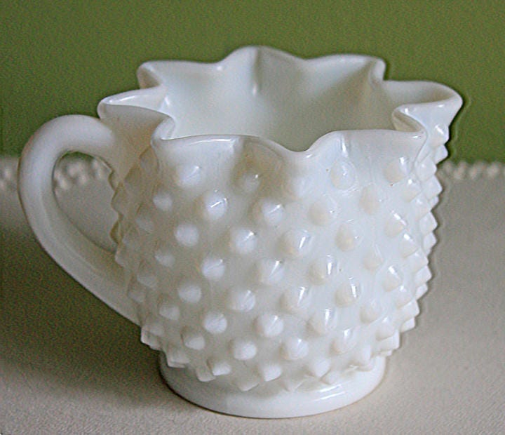 Milk Glass Creamer with 3D Leaf Motif & Scalloped Edge