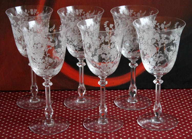Fostoria Etched Midnight Rose Crystal Sherbet Glasses – Set of 6